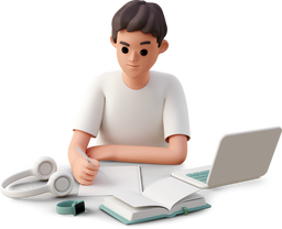 3d-casual-life-young-man-surrounded-by-gadgets-writing-notes